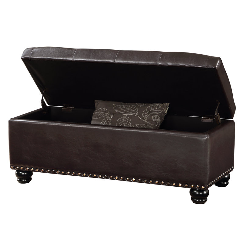 Sema 42" Wide Tufted Vegan Leather Bench Storage Ottoman