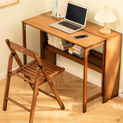 Brown Space Folding Table For Small Spaces, Desk, Can Be Used As Dining Or Study Table, Suitable Bedroom, Apartment, Dorm, Open Storage Design And Construction, Ideal Home Office, Multi-purpose
