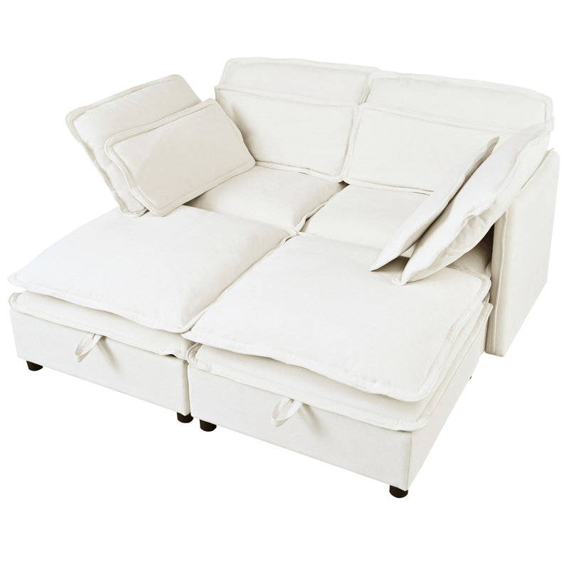 Beige 4 avec coussins à deux couches et rangement modulaire relaxant, Beige