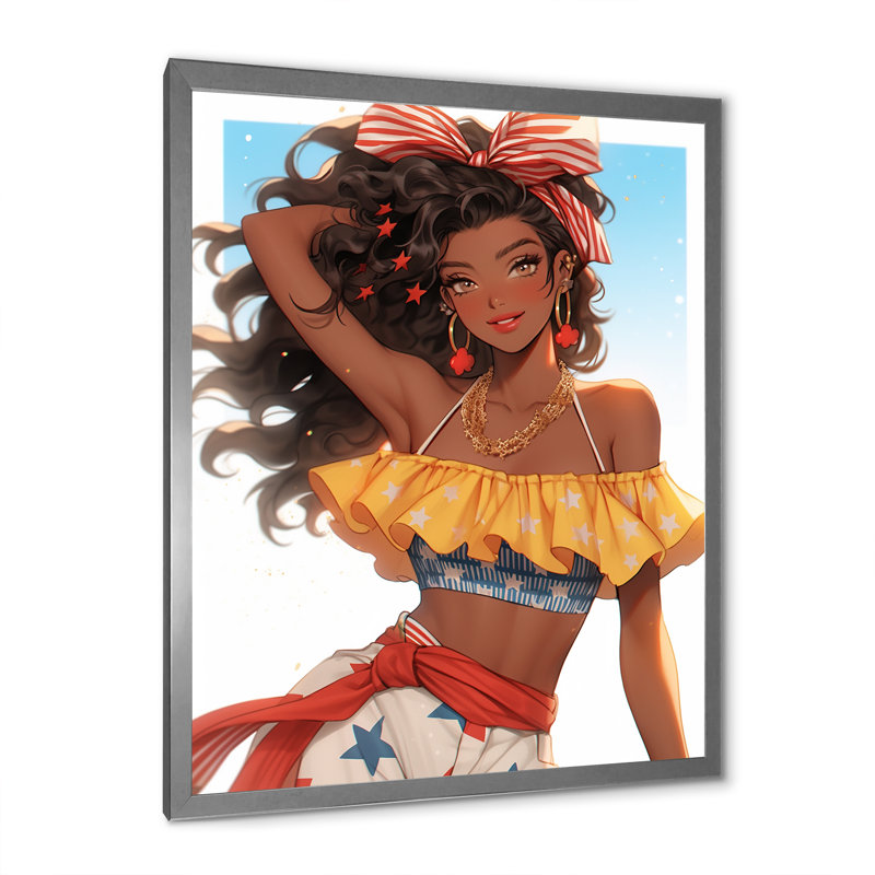 «Delighted Summer Latina Dancer», reproduction, H 40 po x l 30 po x P 1,5 po, Cadre simple gris
