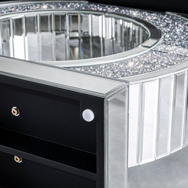 Rillamas Table de Consolle en Verre Miroir O-Design avec Diamants Concassés