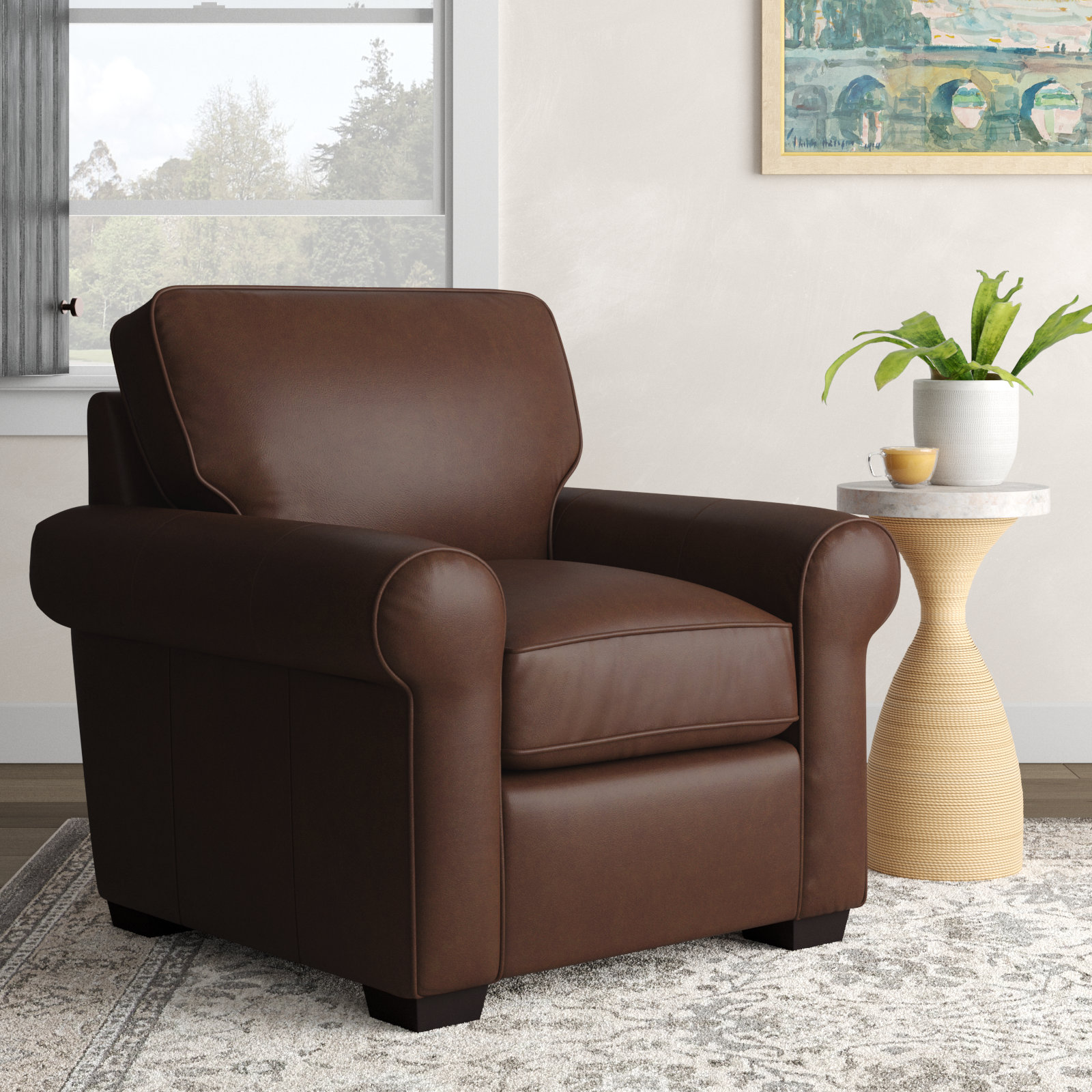 Porter Upholstered Armchair, Steamboat Driftwood Genuine Leather