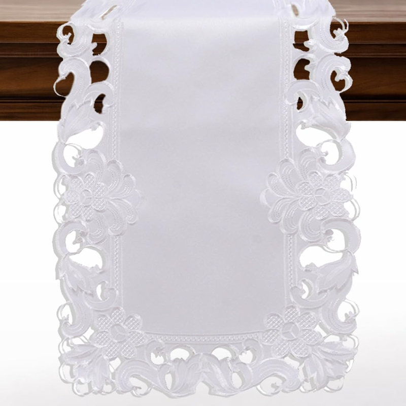 Chemin de table blanc Dec Decod avec broderie européenne pour une élégante salle à manger de Noël et décoration intérieure