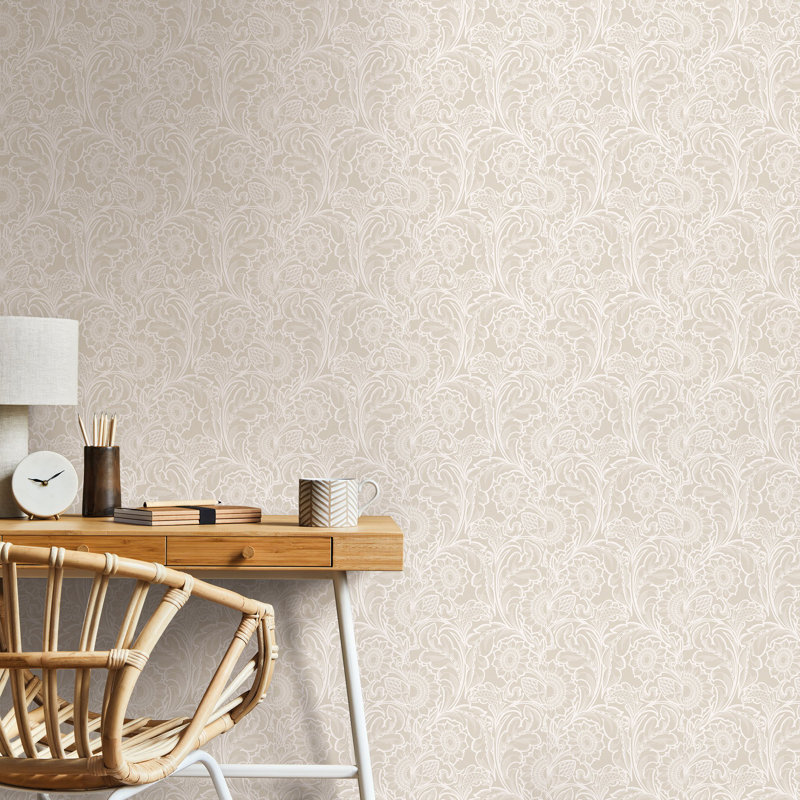Rouleau de papier peint à motif floral Llewelyn-Bowen, Beige