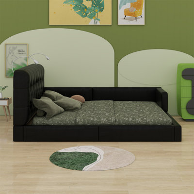 Lit plateforme tapissier avec 2 lampes de lecture