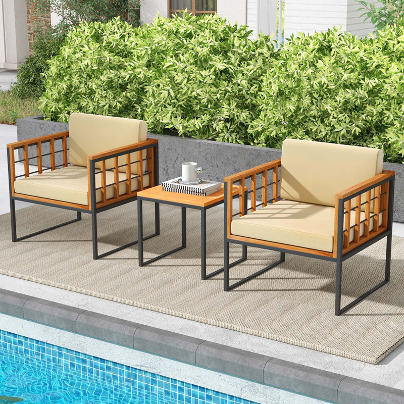 Raffield 2 - Person Acacia Wood Patio Conversation Set with Cushions