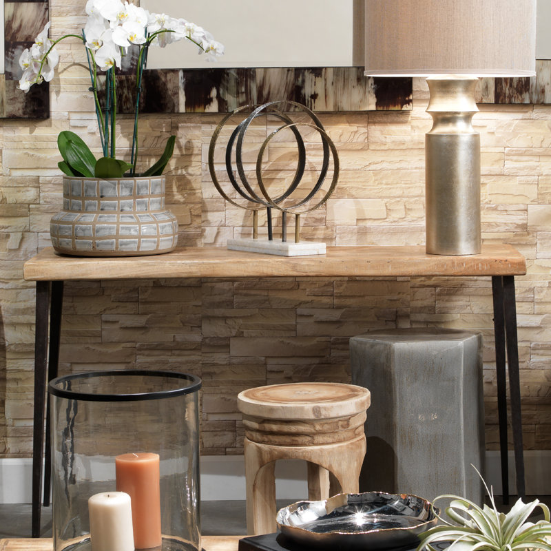 Farmhouse 16'' W Solid Wood Console Table, Natural, Black