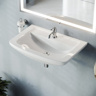 Lavabo de salle de bain mural blanc rectangulaire