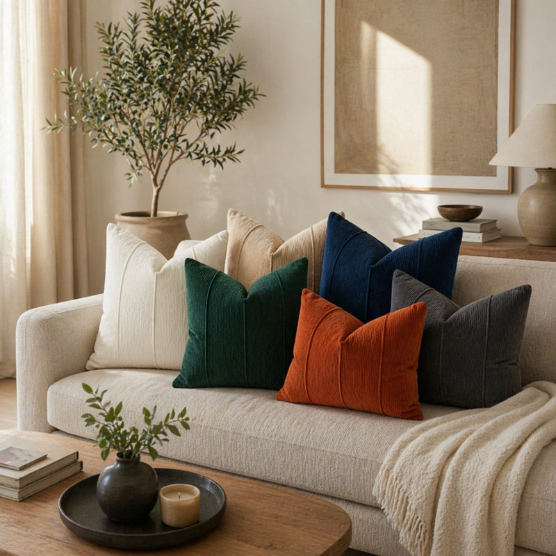 Housse de coussin décoratif lombaire en chenille verte 12 X 20, housse de coussin décoratif texturé côtelé texturé, paquet de 1