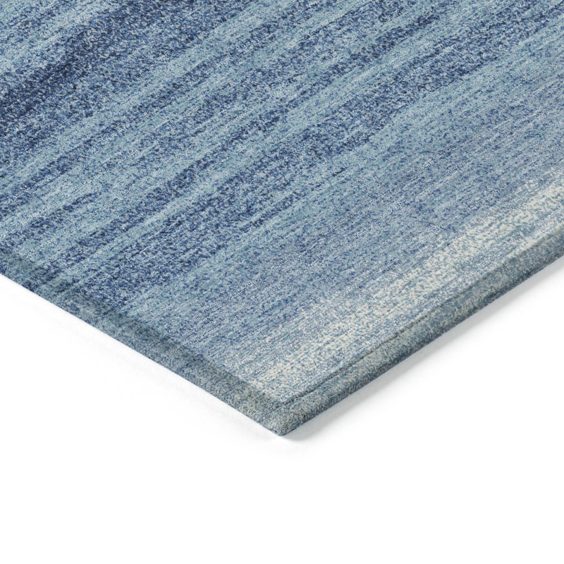 Blue Ombre Stripe Synthetic 8' x 10' Washable Rug