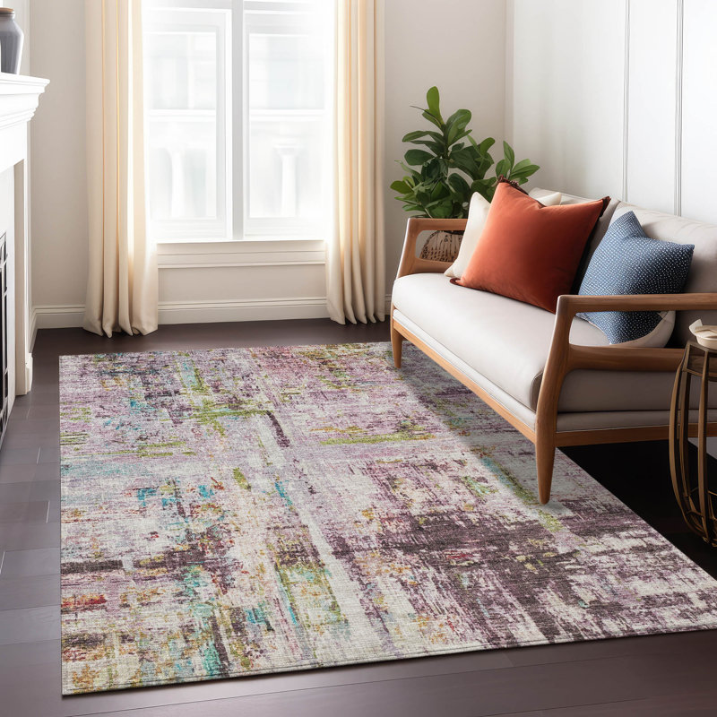 Lavender Abstract Synthetic Washable 3' x 5' Area Rug