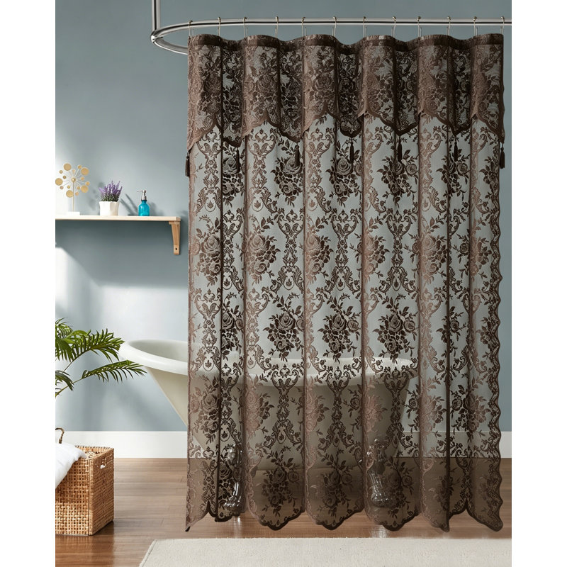 Rideau de douche en dentelle Cherrilyn, H 72 po x l 72 po, Chocolat