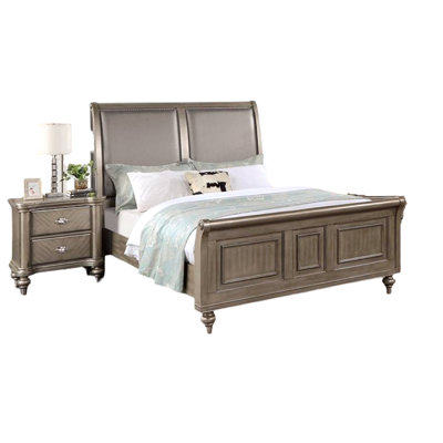 Modern Luxury Style 1pc California King Size Bed Two Panel Headboard Antique Silver Finish Bedroom Furniture