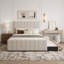 Lit plateforme tapissier double avec lit gigogne simple et 4 tiroirs, tissu en lin-1773446566-1773446561