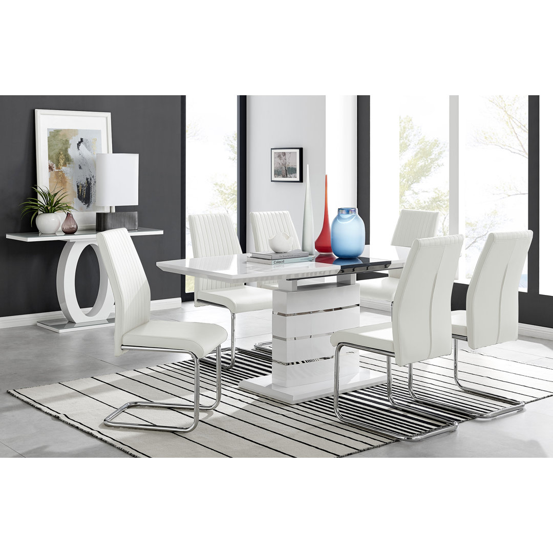 Everson Large High Gloss Extendable Dining Set with 8 Luxury Faux Leather Upholstered Dining Chairs East Urban Home Chair 
