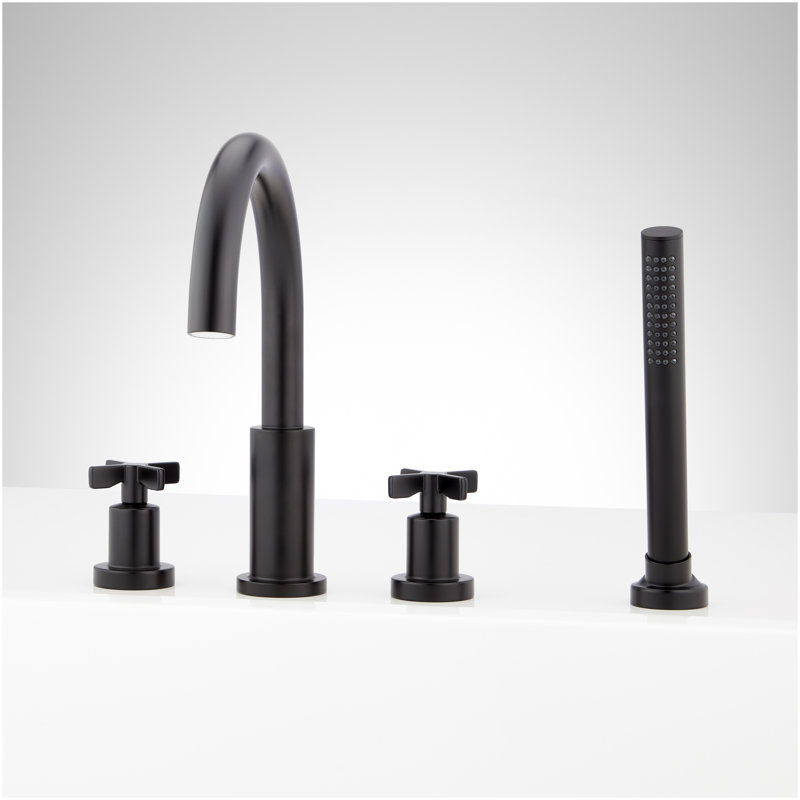 Vassor 4-Hole Roman Tub Faucet and Hand Shower with Rough-In Valve - Matte Black, Matte Black