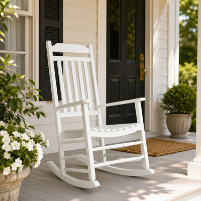  High Back Slat Rocking Chair, Solid Wood Outdoor Rocking Chair