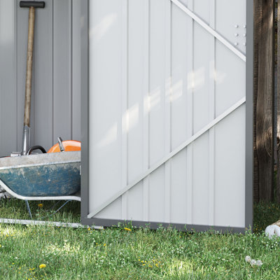 Remise de rangement pour l'extérieur Outsunny 3,3 pi x 3,4 pi, boîte à outils de jardin en métal galvanisé, 2 évents et porte verrouillable pour la cour, le vélo, le patio, le garage, la pelouse, gris