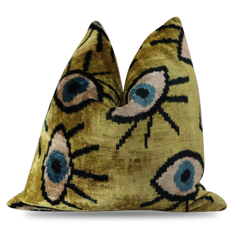 Coussin décoratif géométrique, 16 po x 16 po, Carré, Jaune / bleu