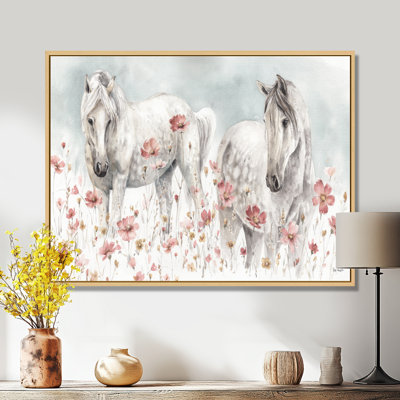 Cheval, reproduction d'art sur toile, Chevaux sauvages roses, aquarelle