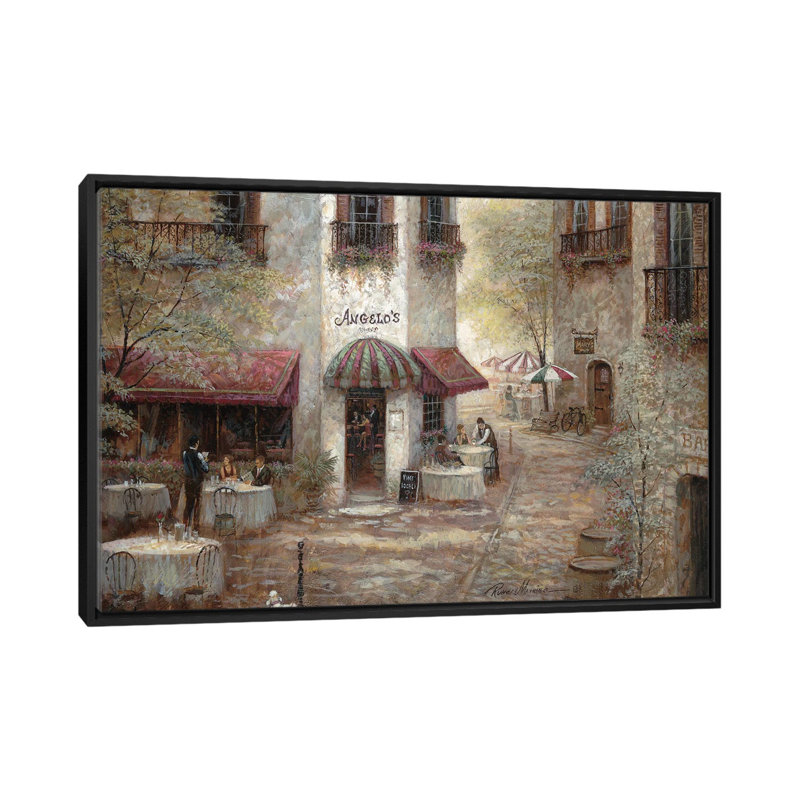«Angelo's» par Ruane Manning - reproduction d'art, H 26 po x l 40 po x P 1,5 po, Toile avec cadre noir, Aucun mat