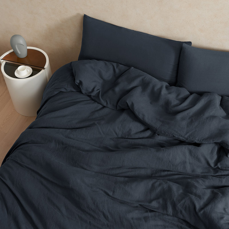 Belgian Flax Linen and Viscose Luxury Oversized Duvet Cover, Queen Duvet Cover, Blue