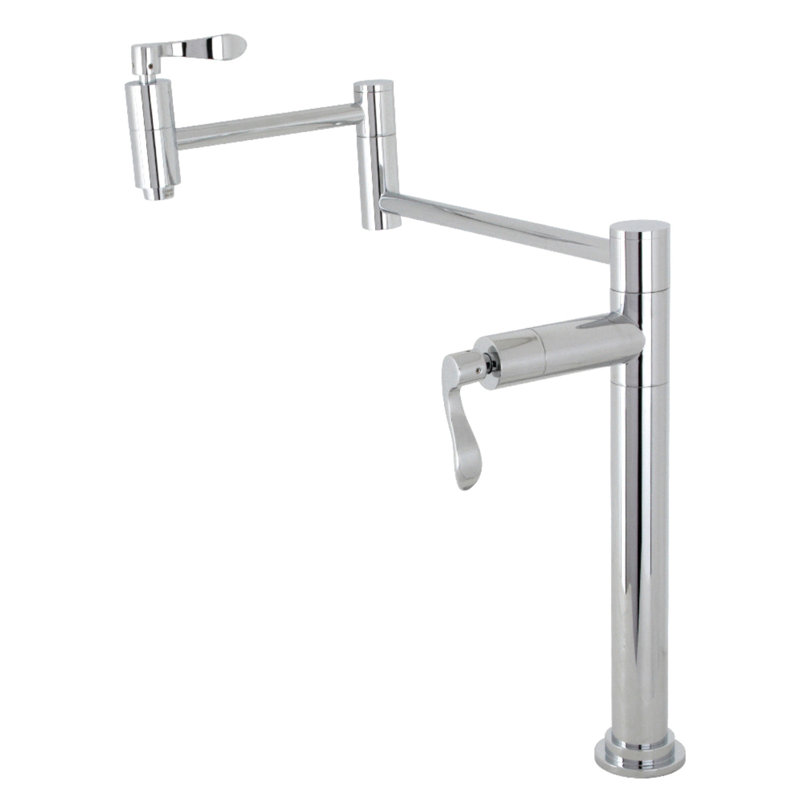 Kingston Brass NuWave Two-Handle 1-Hole Deck Mount Pot Filler Faucet, Polished Chrome