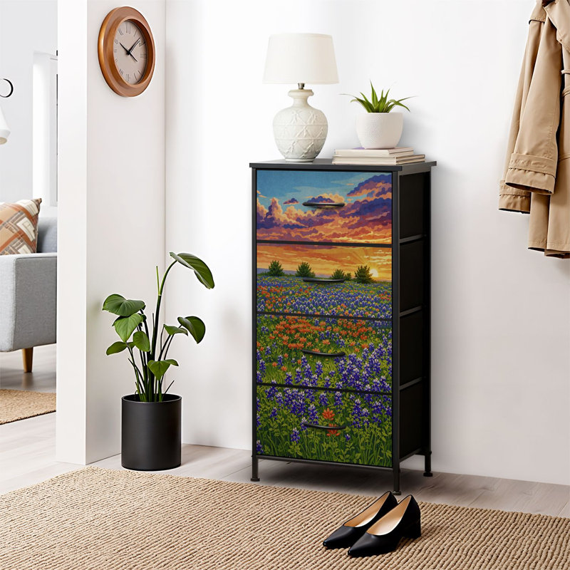 4 Drawer Dresser for Bedroom, Narrow Chest of Drawers, Wooden Top and Study Iron Frame 18"x37.5"-(WxH)