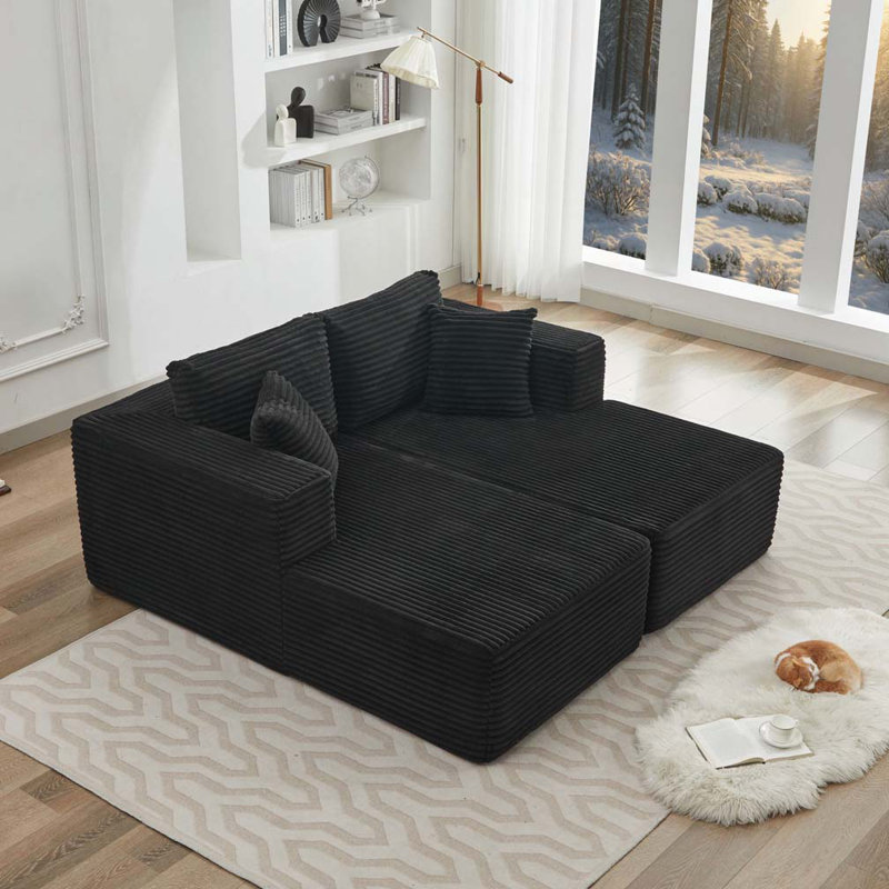 Boneless Cloud Sectional Couch Double Chaise Lounges,No Assembly Required, Black Corduroy