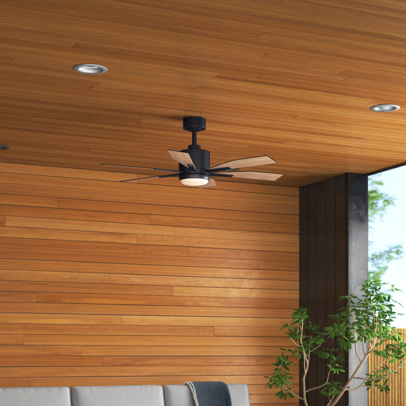 Alhareth 44 in. Charcoal Black Indoor Rod Mount Transitional Ceiling Fan with Reversible Oak-Black Walnut Blades, Dimmable Integrated LED Light Kit and Remote Control, 3 Speeds, Frosted Glass Shade