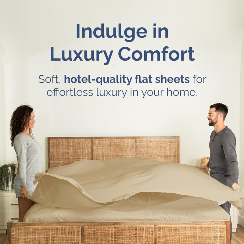 Soft Flat Sheet – Cooling, Breathable & Wrinkle Free Top Sheet, Beige, Queen
