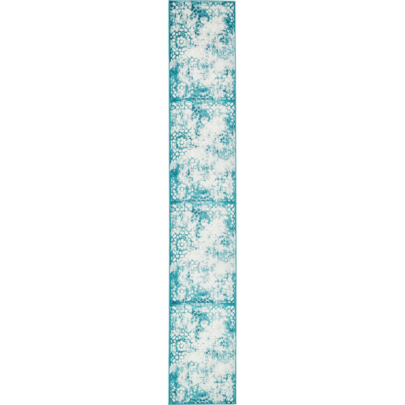 Brandt Floral Area Rug, Runner 2' x 9'10", Turquoise/White