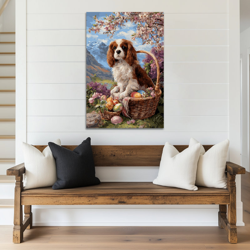 Art mural de Pâques GUTTATY, décoration murale de Pâques au printemps, art mural sur toile de Pâques pour le salon, œuf de Pâques et chien mignon pour chambre à coucher, chambre d'enfant, entrée, chambre de bébé, 12 po x 18 po
