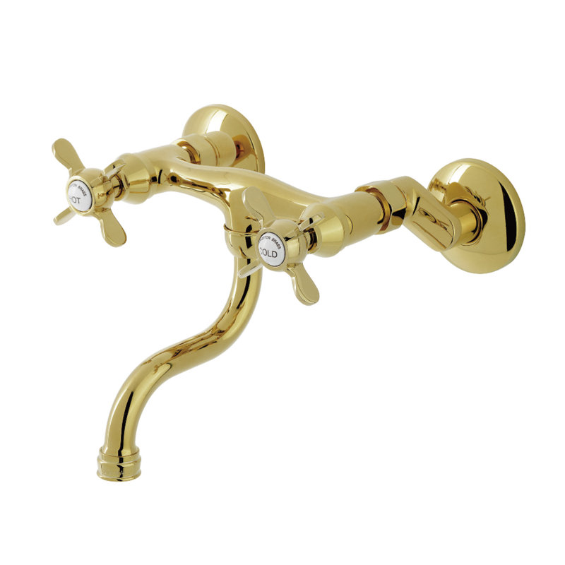 Kingston Brass Essex Two-Handle 2-Hole Wall Mount Bathroom Faucet, Polished Brass