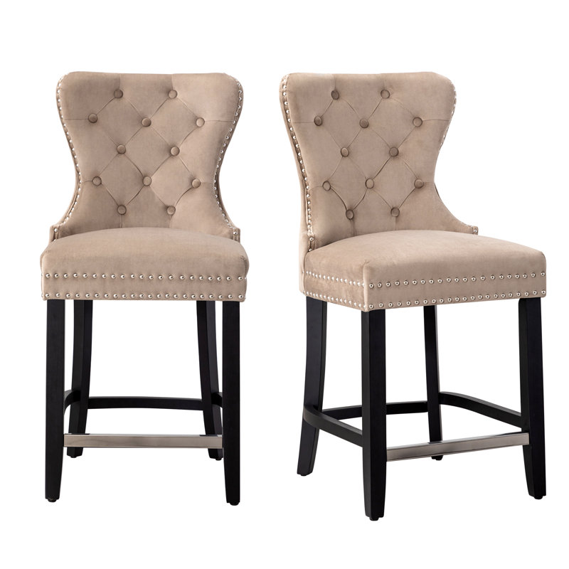 Tabouret de bar et de comptoir Kirsten, Tabouret de comptoir (siège d’une hauteur de 24, Taupe, Noir