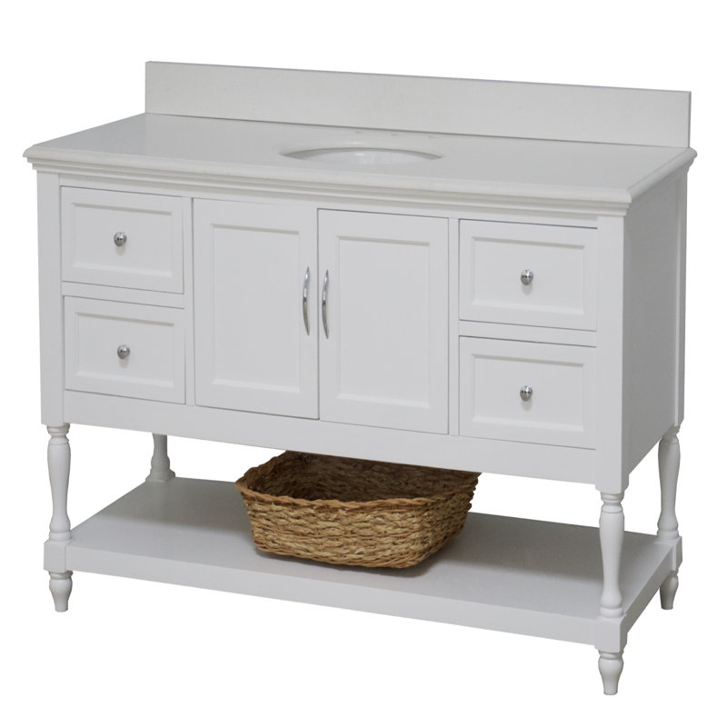48'' Single Bathroom Vanity with Top, White, Quartz