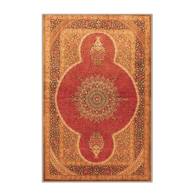 Tapis orange en laine et polyester tissé à la machine 2 pi x 4 pi