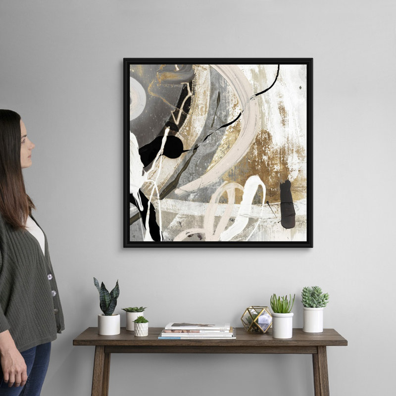 Tangled III - peinture sur toile, Toile avec cadre flottant, H 31,25 po x l 31,25 po, Noir