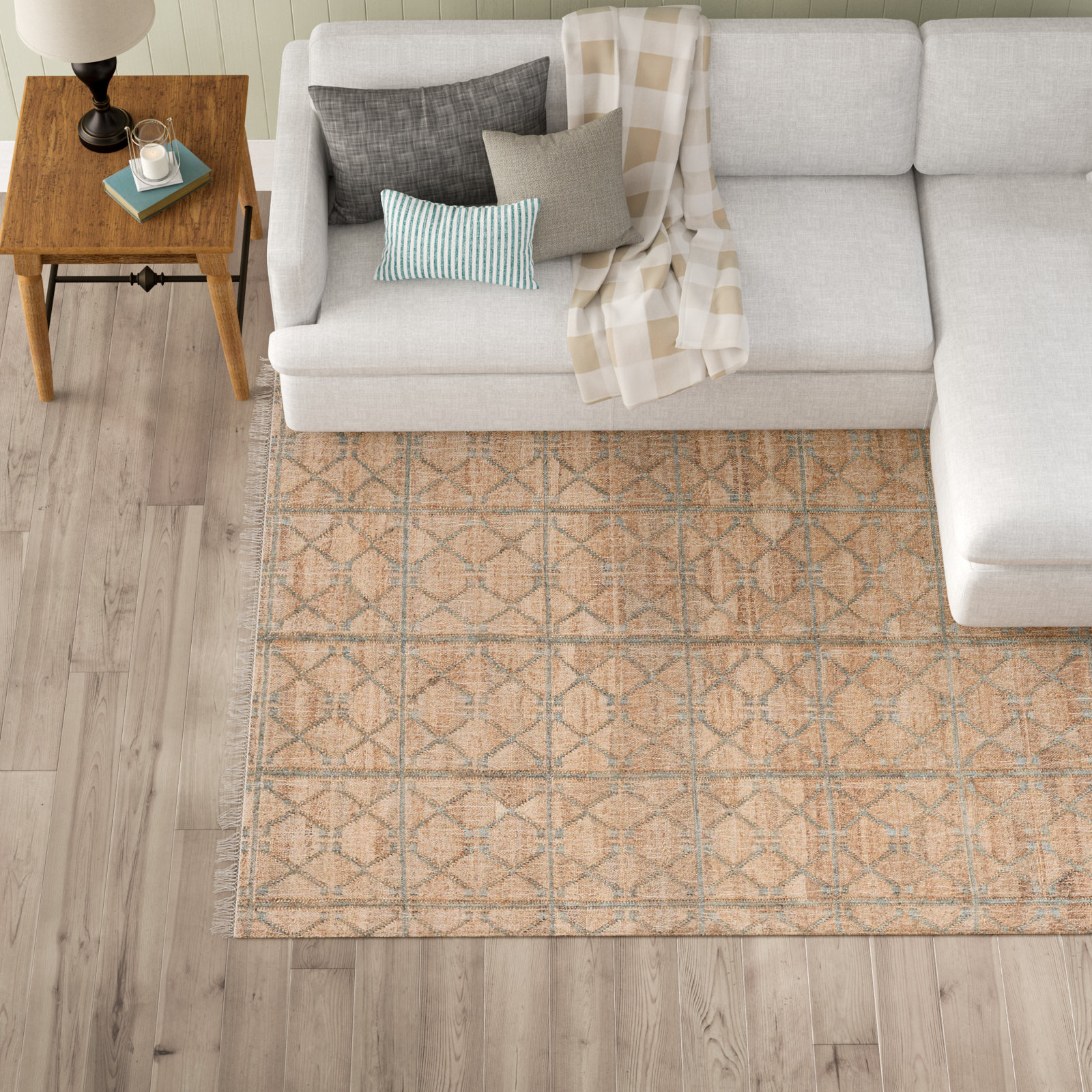 Moorgate Khaki Sage Geometric Jute Rug, Rectangle 5' x 7'6"