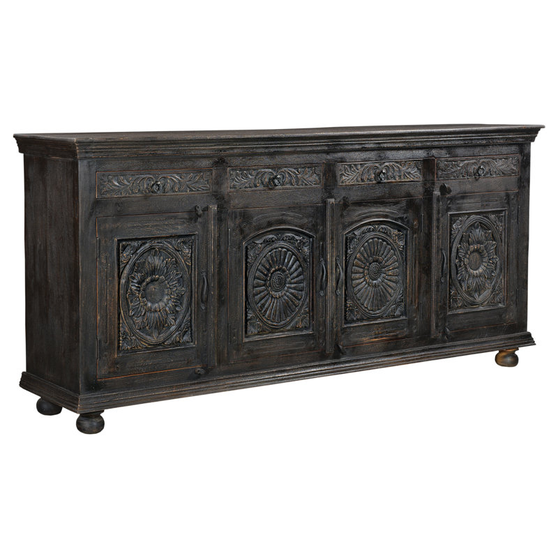 Buffet en bois massif sculpté Harleen, L 102 po, Noir