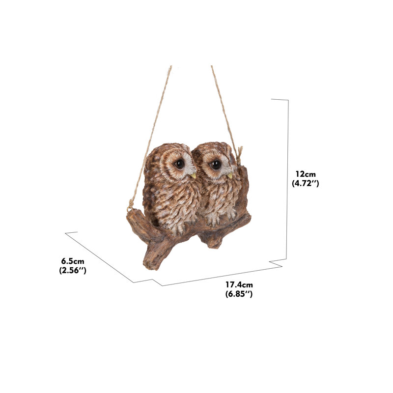Hanging Baby Owlets on Brown Resin Branch Statue