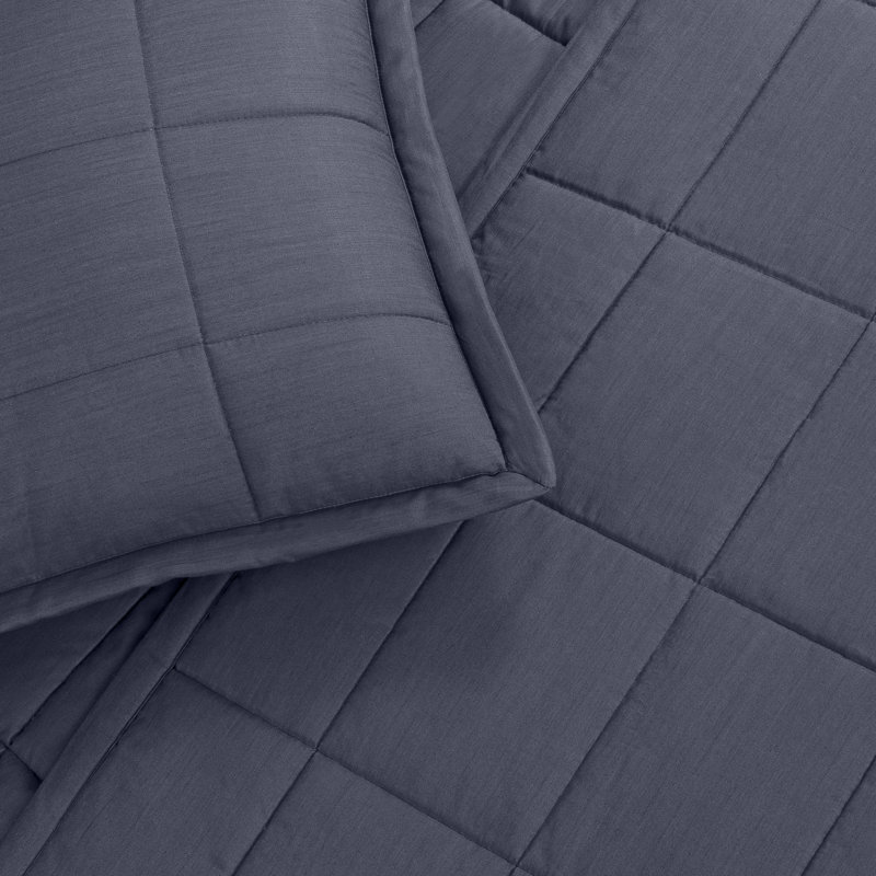 Slub Tencel Coverlet Set, Queen Bedspread + 2 Standard Shams, Marine