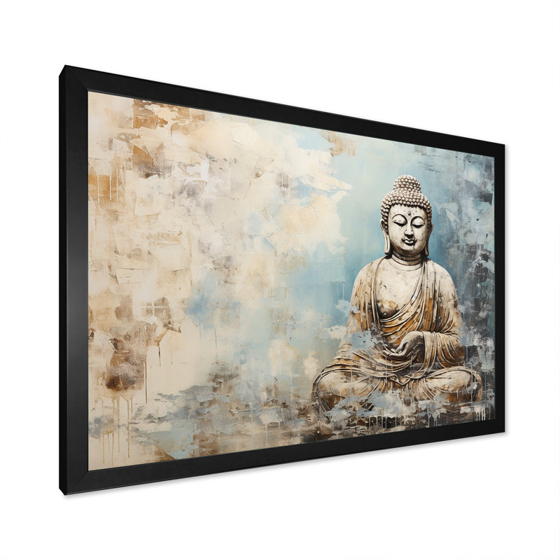 Statue simple bouddhisme - Art mural bouddhisme, H 24 po x l 32 po x P 1 po, Cadre noir