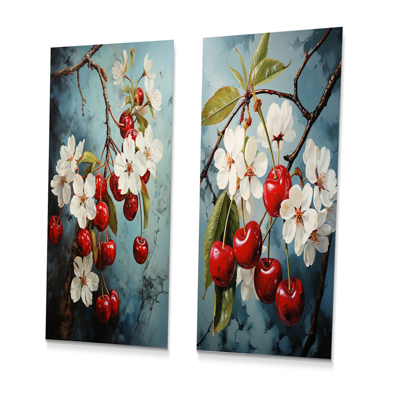 «Chuckling Cherry Charm» - ensemble de 2 reproductions d'art abstrait en métal Popart, H 28 po x l 24 po