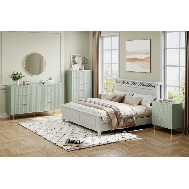 Modern 6 Drawer Dresser – Stylish Wood Chest with Gold Handles, Large Storage Drawers, Elegant Organizer for Bedroom, Living Room, Entryway
