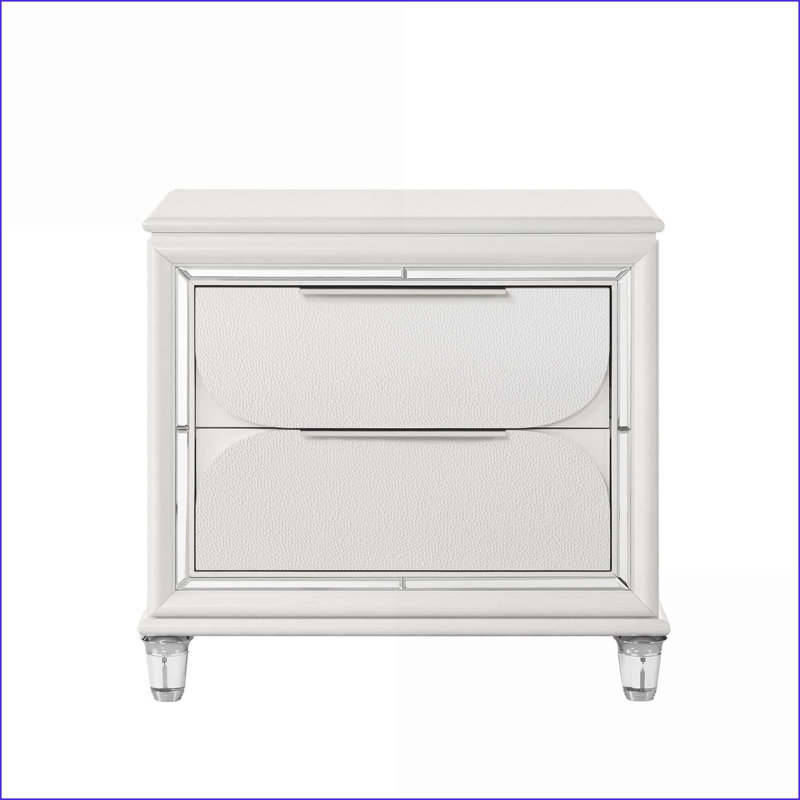 Table de chevet moderne blanc perle avec 2 tiroirs Pieds en acrylique