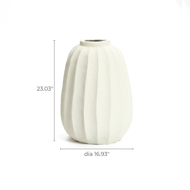 23'' H Rustic Fluted White Tall Vase