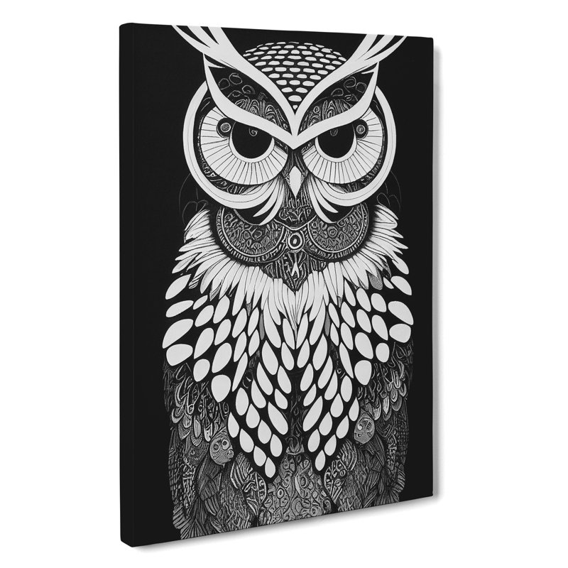 Owl Monochrome No.4 - Wrapped Canvas, 76cm H x 50cm W x 3cm D