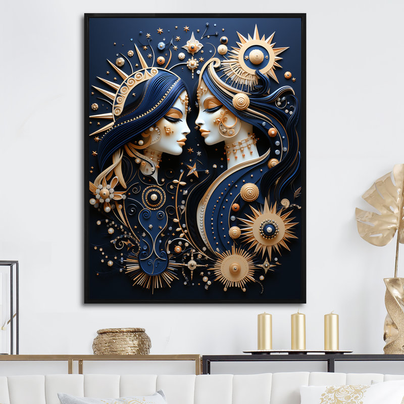 «Native Art Celestial Guardians Midnight» sur toile, H 32 po x l 24 po x P 1 po, Cadre flottant noir