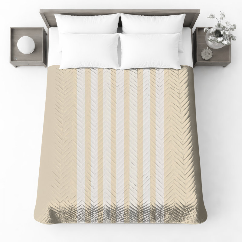 Couvre-lit matelassé à rayures beige et blanc, Double